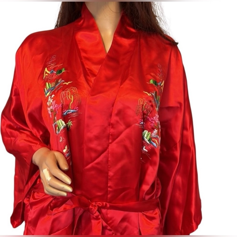 Vintage Golden Bee Silk Blend Kimono Robe with Beautiful Embroidery L - Picture 3 of 11